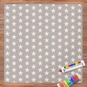 Tapis en liège - White Stars On Gray Background - Carré 1:1