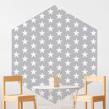 Papier peint hexagonal autocollant avec dessins - White Stars On Gray Background