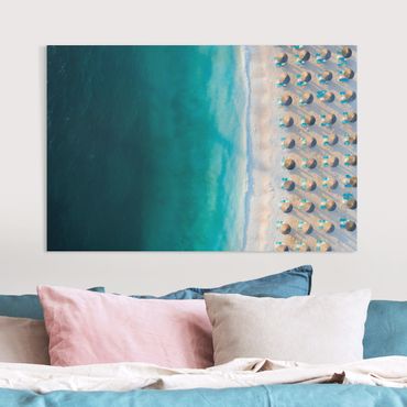 Tableau sur toile - White Sandy Beach With Straw Parasols