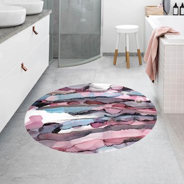 Tapis en vinyle rond|Surfing Waves In Purple With Pink Gold