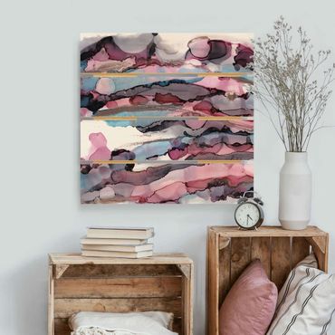 Impression sur bois - Surfing Waves In Purple With Pink Gold