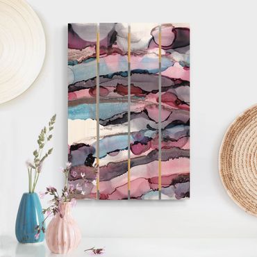 Impression sur bois - Surfing Waves In Purple With Pink Gold