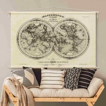 Tenture murale - World Map - French Map Of The Hemisphere From 1848