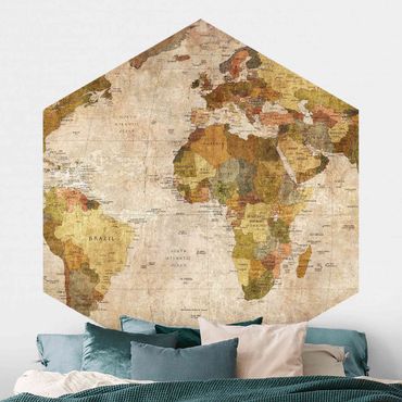 Papier peint hexagonal autocollant avec dessins - World Map