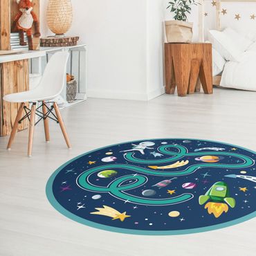Tapis en vinyle rond|Playroom Mat Space- Back To The Rocket Ship