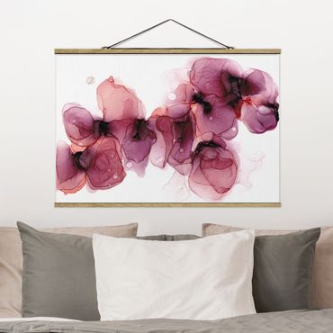 Tableau en tissu avec porte-affiche - Wild Flowers In Purple And Gold - Format paysage 3:2