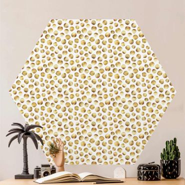 Papier peint hexagonal autocollant avec dessins - Wild Golden Polkadots
