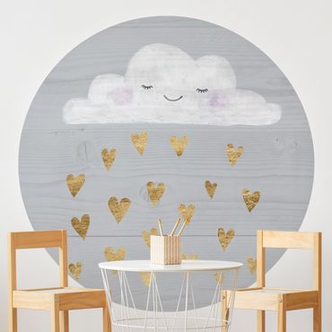 Papier peint rond autocollant enfants - Cloud With Golden Hearts