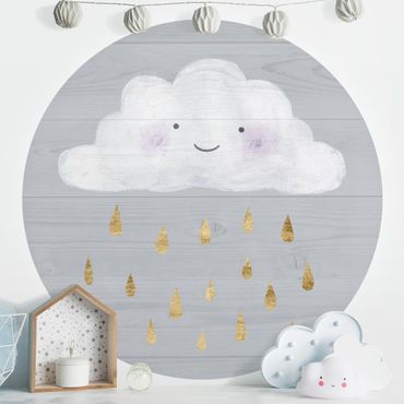 Papier peint rond autocollant enfants - Cloud With Golden Raindrops