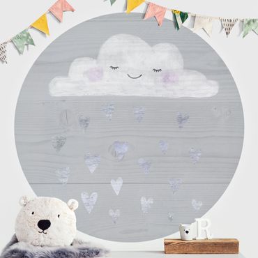 Papier peint rond autocollant enfants - Cloud With Silver Hearts