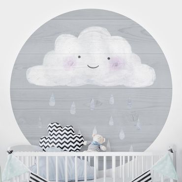 Papier peint rond autocollant enfants - Cloud With Silver Raindrops