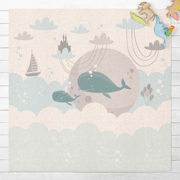 Tapis en liège - Clouds With Whale And Castle - Carré 1:1