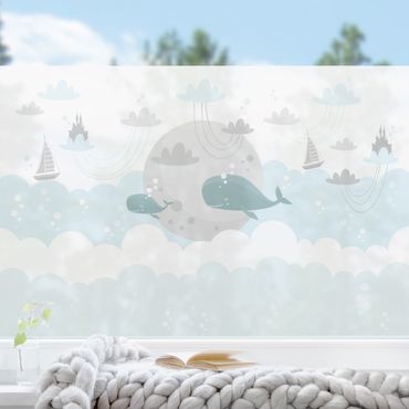 Décoration pour fenêtre - Nuages avec baleine et château