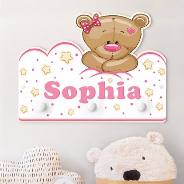 Porte-manteau enfant - Clouds Teddy Pink With Customised Name