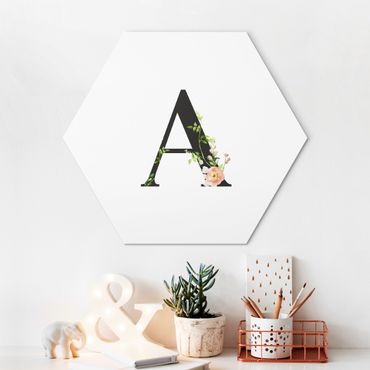 Hexagone en alu Dibond - Desired Letter Watercolour Flowers