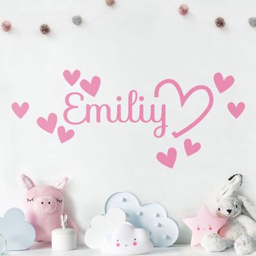 Sticker mural texte personnalisé - Hearts With Customised Name