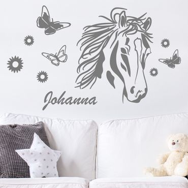 Sticker mural texte personnalisé - Customised text Horse with flowers