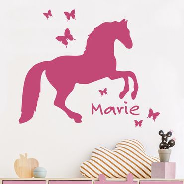 Sticker mural texte personnalisé - Horse With Butterflies With Customised Name