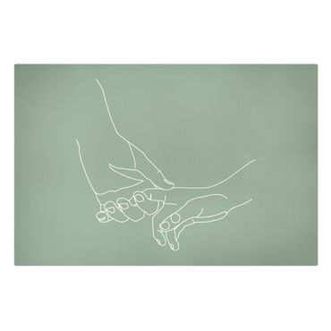 Impression sur toile - Line Art mains délicates en vert - Format paysage 3:2