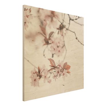 Tableau en bois - Delicate Cherry Blossoms On A Twig
