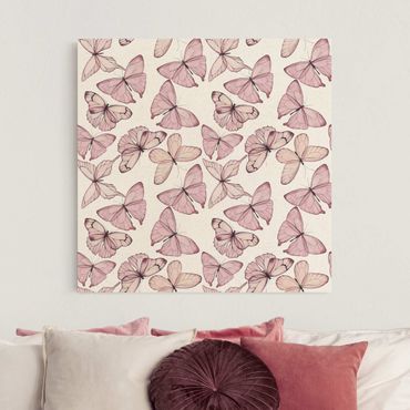 Tableau sur toile naturel - Delicate Pink Butterfly - Carré 1:1