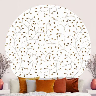 Papier peint rond autocollant - Delicate Branch Pattern With Dots In Gold