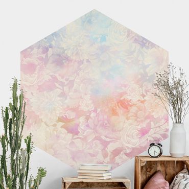Papier peint hexagonal autocollant avec dessins - Delicate Blossom Dream In Pastel