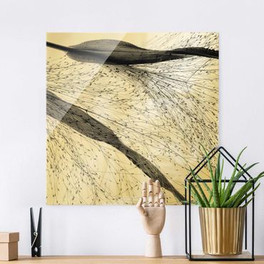Tableau en verre - Delicate Reed With Subtle Buds Black And White - Carré