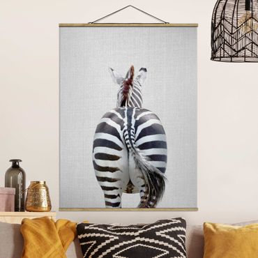 Tableau en tissu avec porte-affiche - Zebra From Behind - Format portrait 3:4