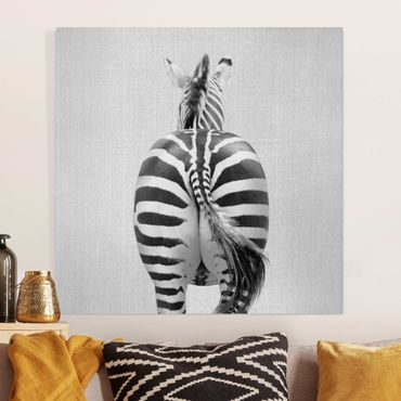 Tableau sur toile - Zebra From Behind Black And White - Carré 1:1