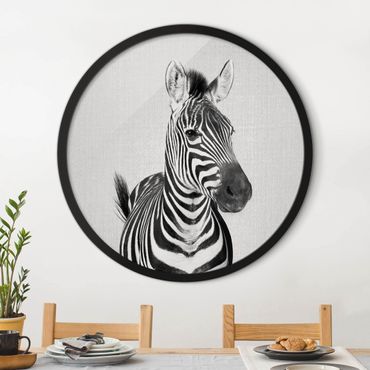Tableau rond encadré - Zebra Zilla Black And White