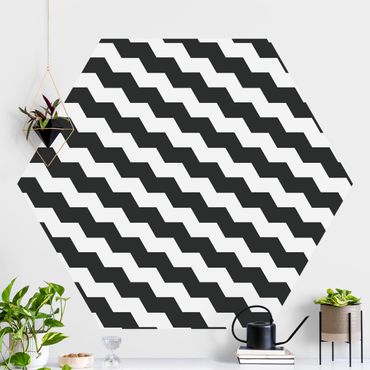 Papier peint hexagonal autocollant avec dessins - Zig Zag Pattern Geometry Black And White