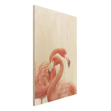 Tableau en bois - Two Flamingos