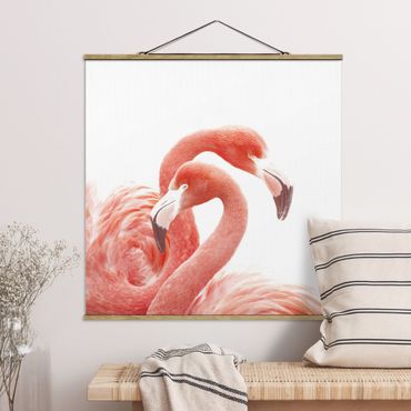 Tableau en tissu avec porte-affiche - Two Flamingos - Carré 1:1
