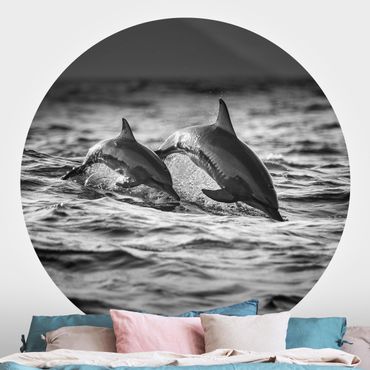 Papier peint rond autocollant - Two Jumping Dolphins