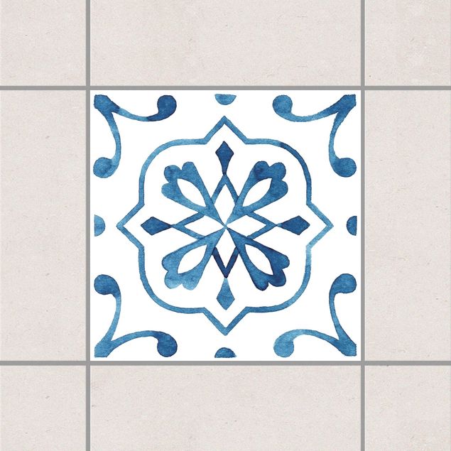Déco mur cuisine Carreaux à motif bleu blanc série No.4