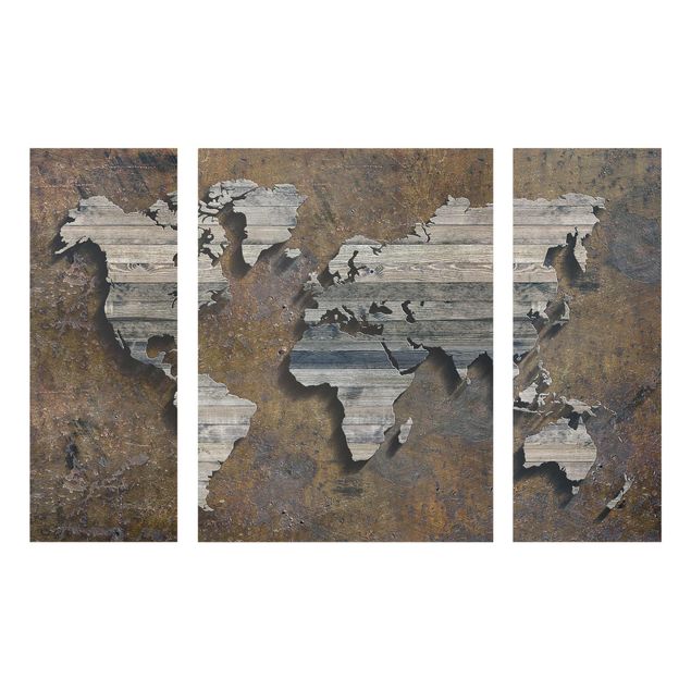 Tableau ville du monde Carte du monde avec grille en bois