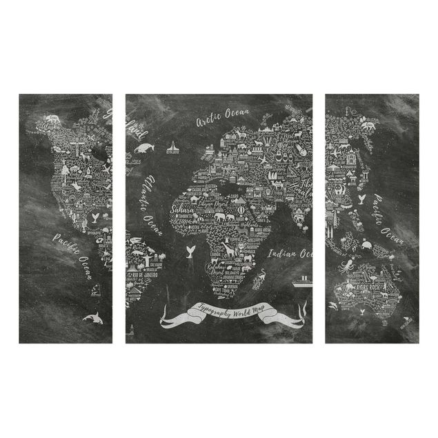Tableau de ville Carte du monde en typographie à la craie