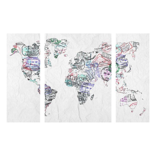 Tableaux en verre mappemonde Silhouette urbaine de Passeport Carte du Monde