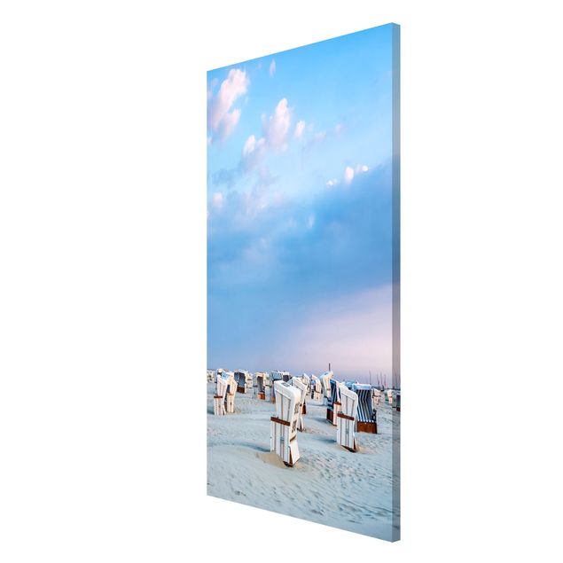Tableau bord de mer Chaises de plage sur la plage de la mer du Nord