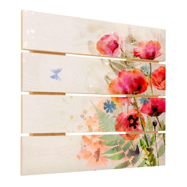 Impression sur bois - Watercolour Flowers Poppy