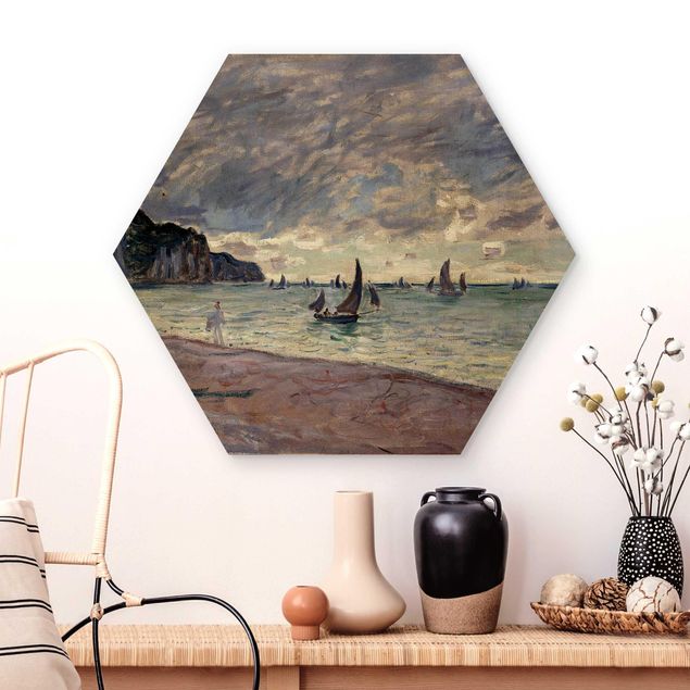 Déco mur cuisine Claude Monet - Bateaux de pêche devant la plage et les falaises de Pourville