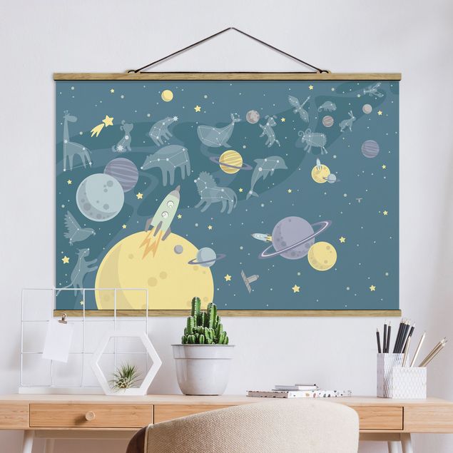 Déco chambre enfant Planètes avec zodiaque et missiles