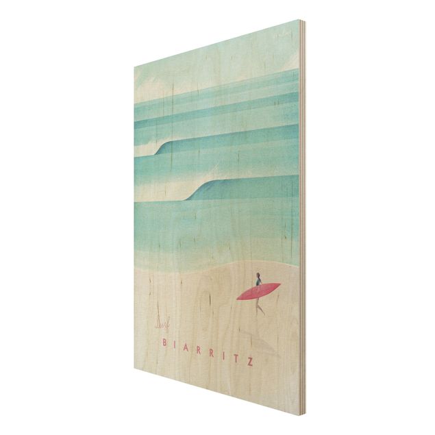 Tableaux en bois avec plage & mer Poster de voyage - Biarritz