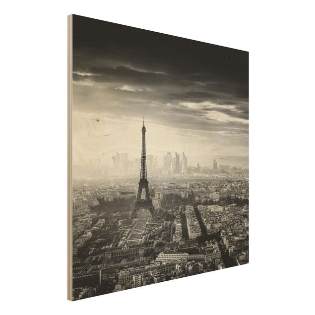 Tableaux La Tour Eiffel vue du ciel en noir et blanc