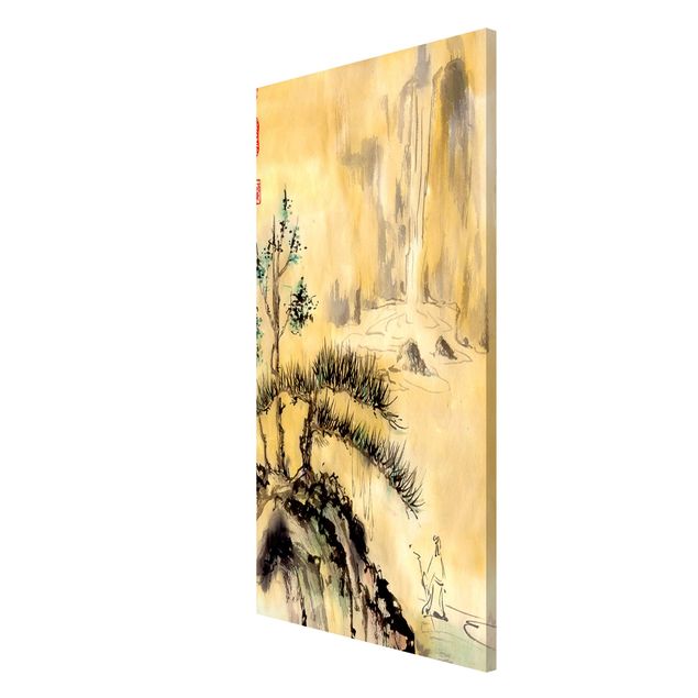 Tableau arbre Dessin aquarelle japonais Cèdres et montagnes
