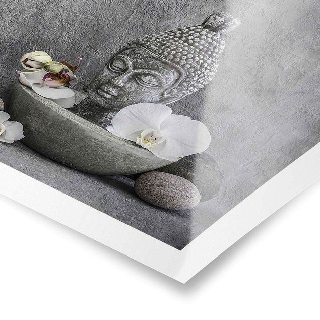 Tableaux gris Bouddha Zen, Orchidée et Pierre