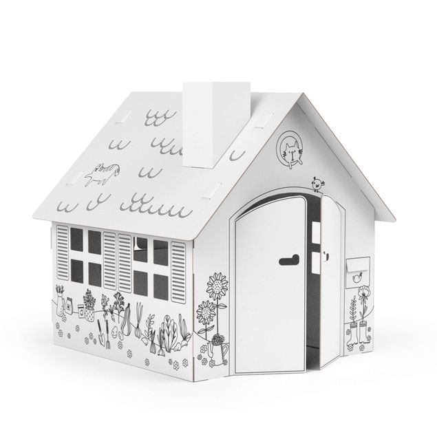 Déco chambre enfant Maison en carton - Cabane de jardin à colorier