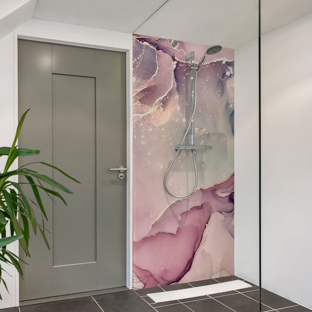 Revêtement mural douche Aquarelle Pastel rose avec or