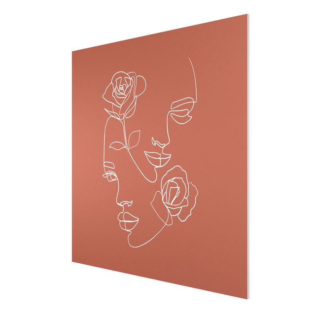 Tableaux modernes Line Art Visages Femmes Roses Cuivre